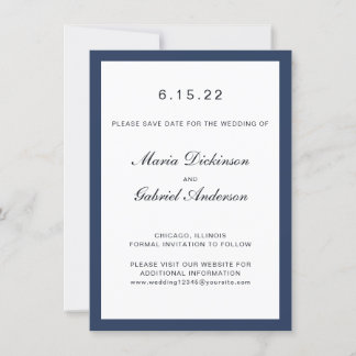 Save The Date Elégant cadre bleu marine classique. Mariage