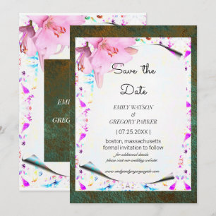 Save The Date Elégant cadre fleuri avec grunge patina arrière -