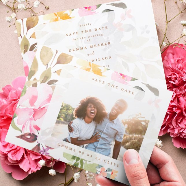 Save The Date Elégant cadre Floral Aquarelle Mariage photo (Créateur téléchargé)