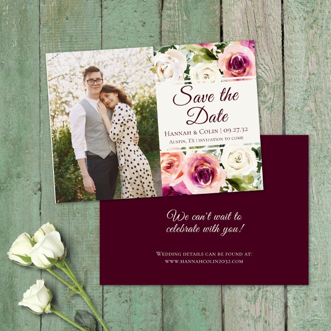 Save The Date Elégant Cadre Floral Rose Blush Purple Peach Blanc (Créateur téléchargé)