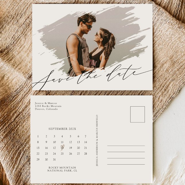 Save The Date Élégant calendrier de calligraphie script photo ma (Créateur téléchargé)