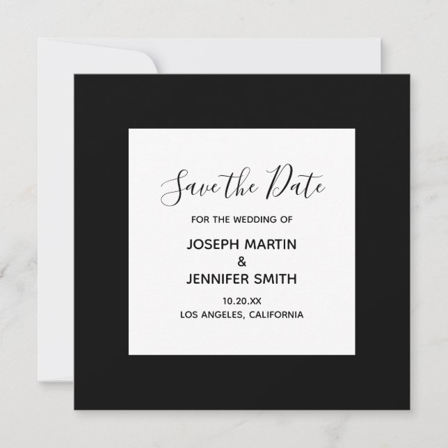 Save The Date Élégant calligraphie noir et blanc Enregistrez la  (Devant)