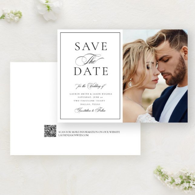 Save The Date Élégant Calligraphie Photo QR Code Mariage (Créateur téléchargé)