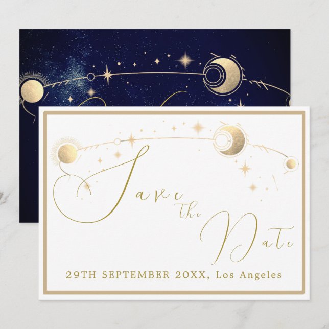 Save The Date Élégant Céleste Étoiles Lune Mariage (Devant / Derrière)