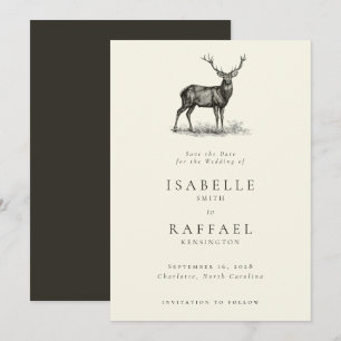 Save The Date Elégant Cerf Chasse Rustique Mariage de bois