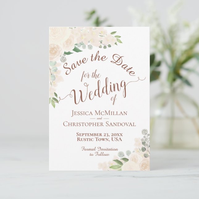 Save The Date Elégant Champagne Blush Aquarelle Florale Mariage (Debout devant)
