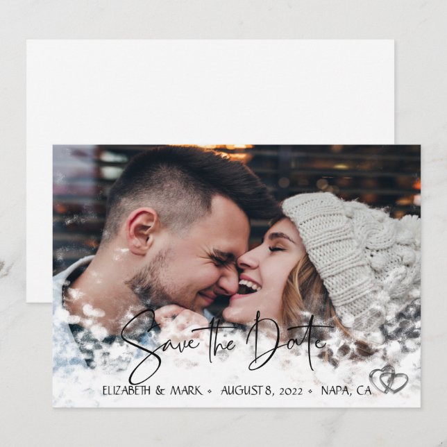 Save The Date Élégant Chic Cœurs Argentés, Photo Enregistrer La  (Devant / Derrière)