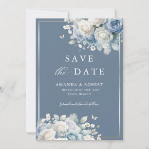 Save The Date Élégant chic Dusty Blue Boho Floral Enregistrer la