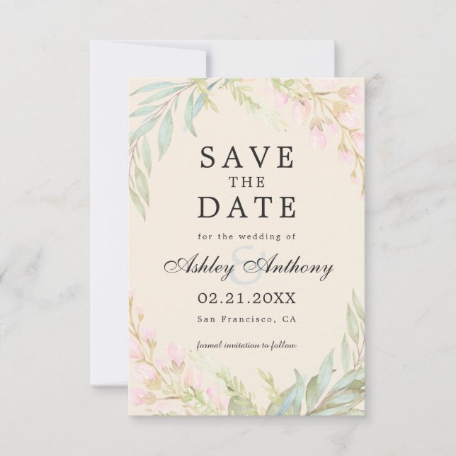 Save The Date Élégant chic émeraude foncé et rose floral (Devant)
