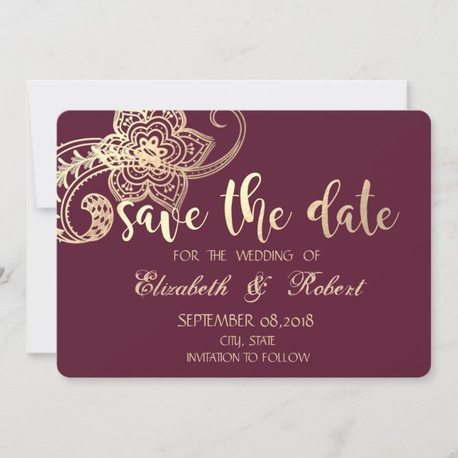 Save The Date Élégant Chic Gold Paisley Enregistrer La Date (Devant)