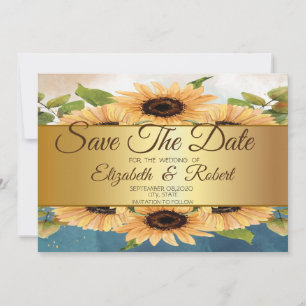 Save The Date Élégant Chic Gold Sunflowers Enregistrer La Date