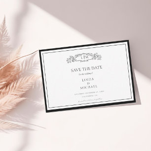 Save The Date Élégant & Chic mariage monogramme de crête botaniq