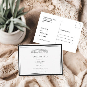 Save The Date Élégant & Chic mariage monogramme de crête botaniq