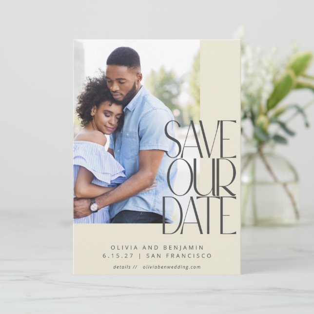 Save The Date Élégant Chic Moderne Cité Esthétique Photo Mariage (Debout devant)