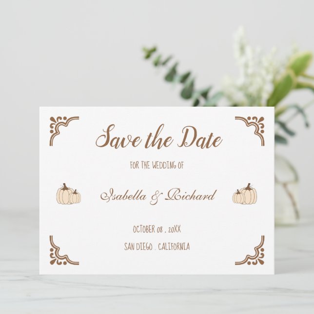 Save The Date Élégant Citrouille Crémeux Appartement Enregistrer (Debout devant)