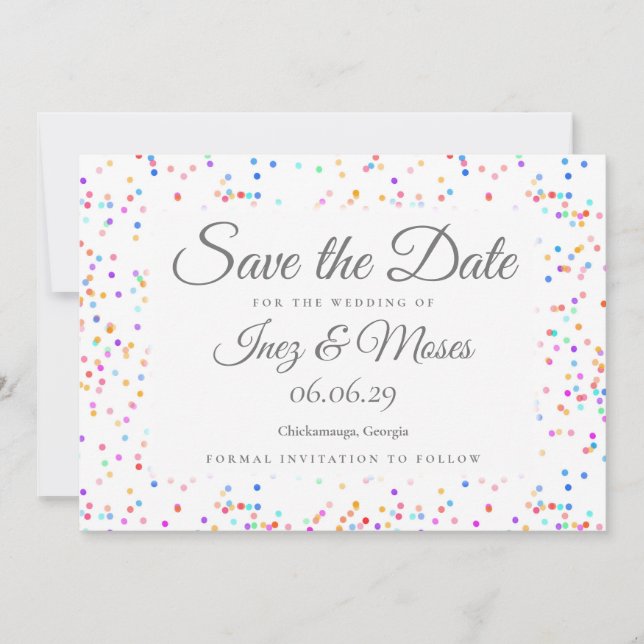 Save The Date Élégant classique chic Rainbow Confetti Mariage (Devant)