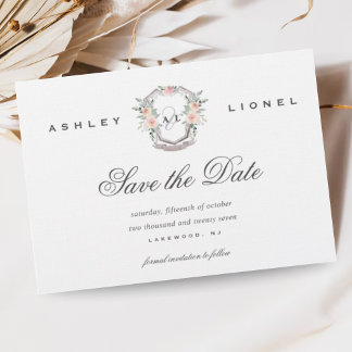 Save The Date Élégant classique Forme Monogramme Floral Mariage