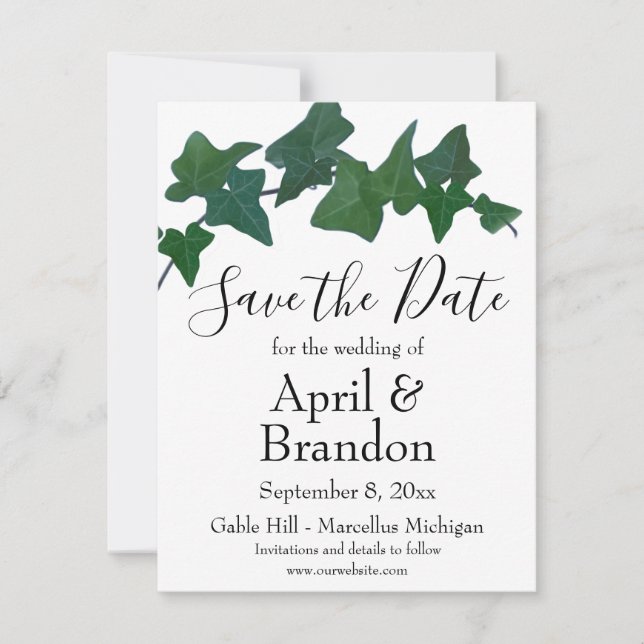 Save The Date Élégant classique Green English Ivy script (Devant)