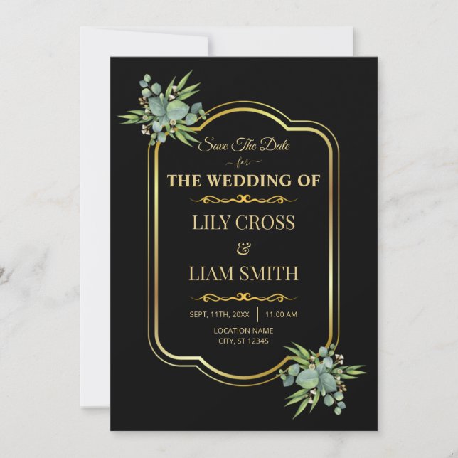 Save The Date Élégant classique moderne Mariage noir et or (Devant)