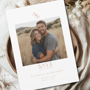 Save The Date Élégant, Classique, Monogramme, Blanc, Mariage 1 P