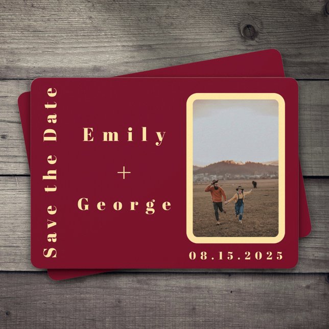 Save The Date Elegant Classy Burgundy Gold Couple Mariage photo (Créateur téléchargé)