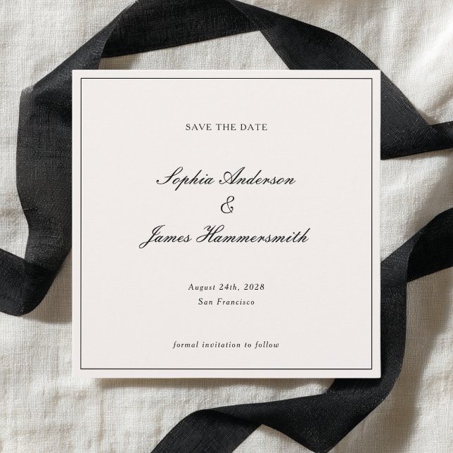 Save The Date Élégant Classy Formal Cadre Noir Mariage de script (Créateur téléchargé)