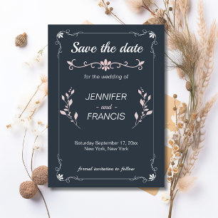 Save The Date Elegant Classy Navy et Mariage rose