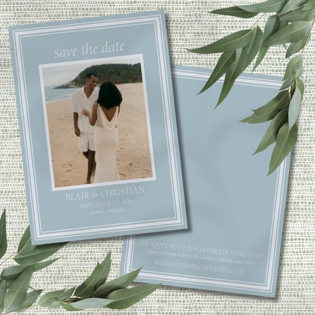 Save The Date Elegant Coastal Blue Modern Wedding Photo (Invite guests to save the date for your coastal wedding day with this Coastal Blue Modern Card!)