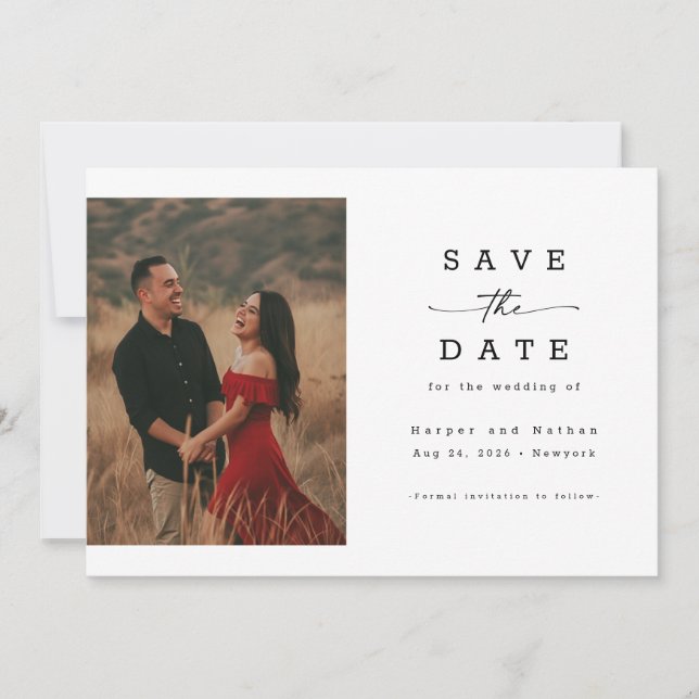 Save The Date Élégant Code QR Photo de Mariage Script (Devant)