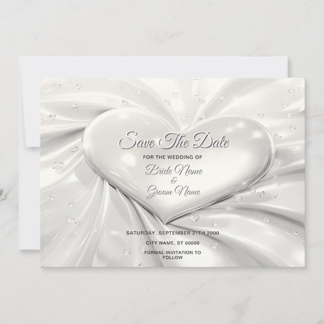Save The Date Élégant Coeur Crème Blanche Enregistrer La Date (Devant)