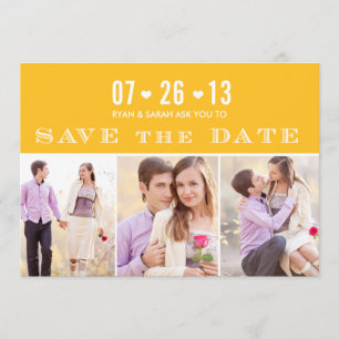 Save The Date Elégant Coeur Jaune Sauvez les dates avec des phot