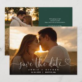 Save The Date Élégant cœur vert émeraude écriture photo mariage