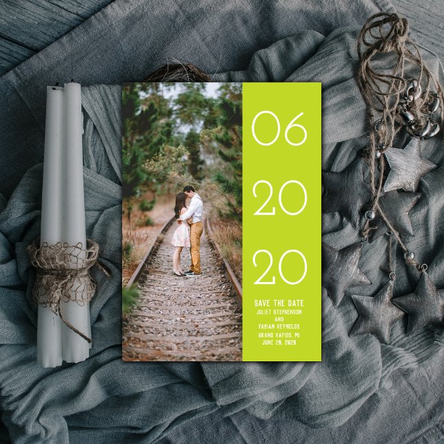 Save The Date Élégant côté balayé photo Enregistrer la date | Ve (Green Elegant Side Swept Photo Save the Date)