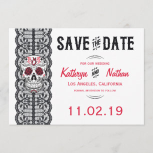 Save The Date Elégant crâne de sucre dentelle Enregistrer les ca
