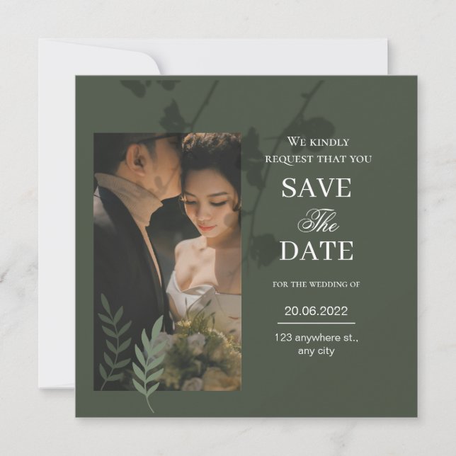 Save The Date Elegant customizable olive green wedding  (Devant)