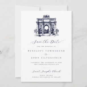 Save The Date Élégant dessin vintage de l'Arc de Triomphe pour m