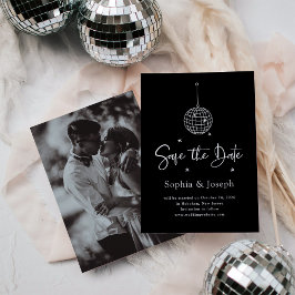 Save The Date Élégant Disco Ball Minimaliste Noir | Photo