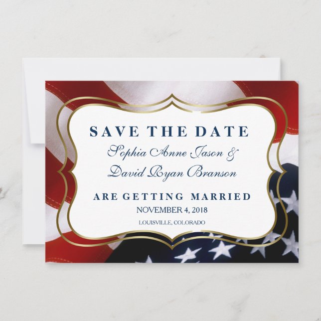 Save The Date Élégant drapeau américain Mariage Enregistrer la d (Devant)