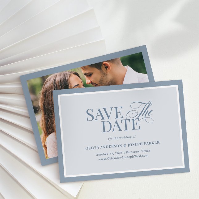 Save The Date Elegant Dusty Blue Photo | Classic Luxe (Créateur téléchargé)