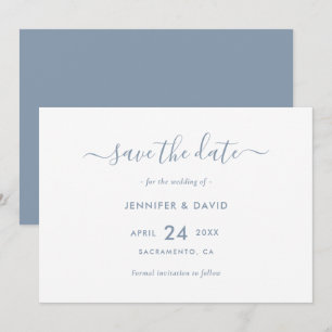 Save The Date Elégant Dusty Blue Script Wedding Enregistrer La D