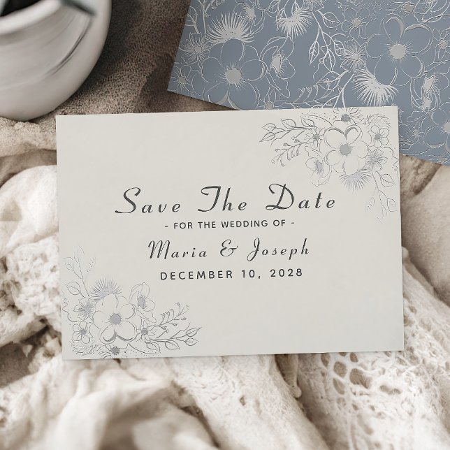 Save The Date Elégant Dusty Blue Winter Wedding Date de sauvegar (Créateur téléchargé)