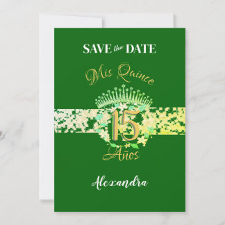 Save The Date Élégant Emerald Green Quinceañera espagnol