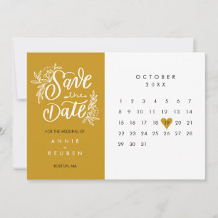 Save The Date Élégant Enregistrer la date Calendrier Gold Love H