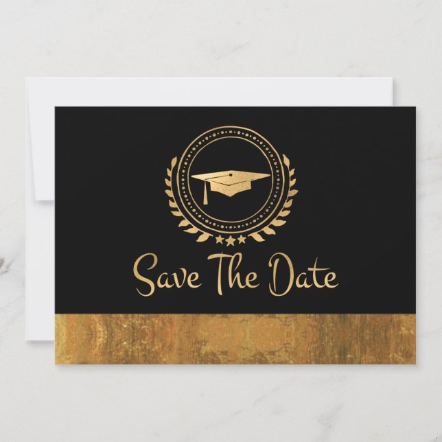 Save The Date Élégant Enregistrer La Date Casquette Gold Grad (Devant)