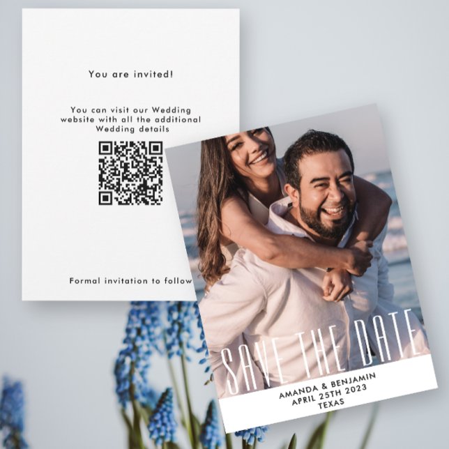 Save The Date Élégant Enregistrer La Date QR Code Photo Mariage (Créateur téléchargé)