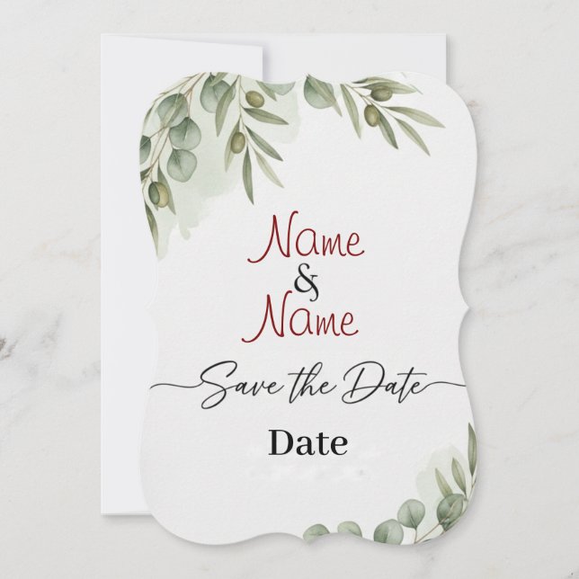 Save The Date Elégant Eucalyptus aquarelle "Enregistrer la date" (Devant)