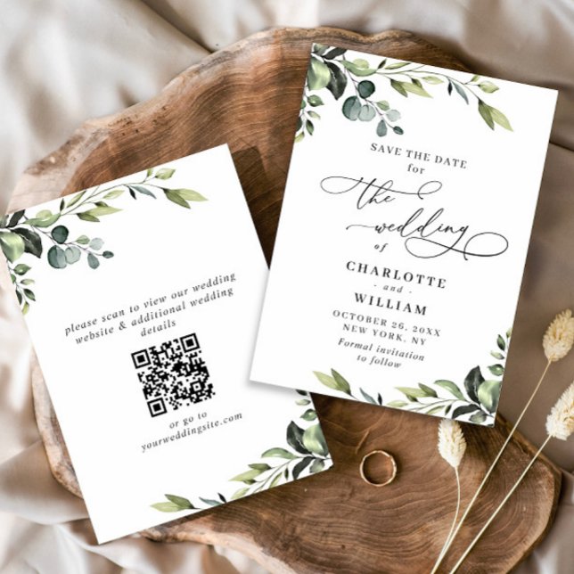 Save The Date Elégant Eucalyptus Aquarelle Floral Mariage (Créateur téléchargé)