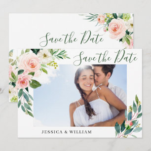 Save The Date Elégant Eucalyptus Blush Rose Flower Mariage PHOTO