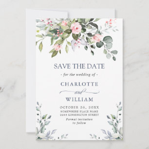 Save The Date Elégant Eucalyptus Blush Rose Mariage floral