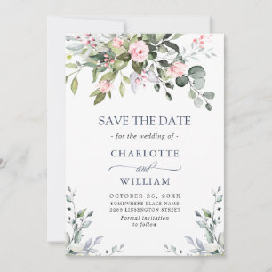 Save The Date Elégant Eucalyptus Blush Rose Mariage floral